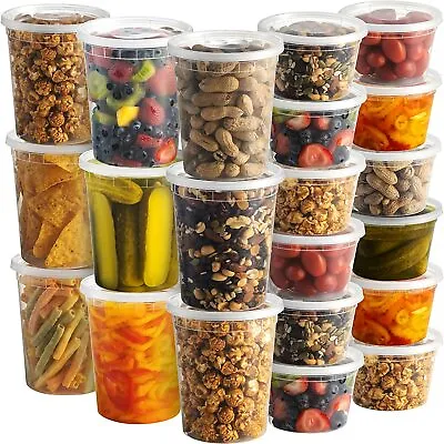 $9.90 • Buy 32 Oz Heavy Duty Microwavable Deli Food/Soup Plastic Containers W/ Lids BPA Free