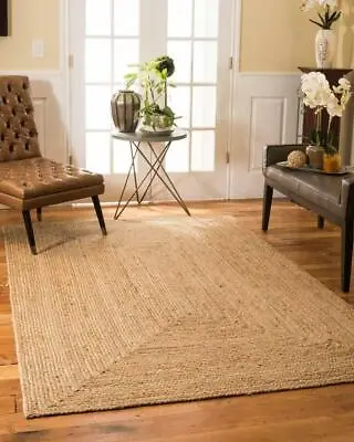 Rug Jute 100% Natural Handmade Square Jute Rug Modern Style Rustic Look Carpets • £18.76