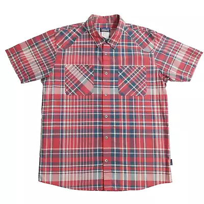 Patagonia Men's Large Short Sleeve Button Down Shirt Red Plaid Organic Cotton • $29.98