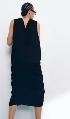 Zara Draped Dress With Low Cut Back Size XS-S 10 12 Black  • £12.99