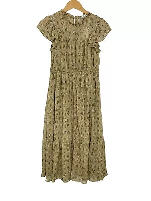 Anthropologie Moon River Womens Tiered Tan Boho Ruffle Midi Dress Sz Small • $58.99