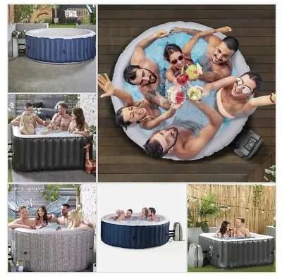 Inflatable Hot Tub  4 - 6 Person Spa Rattan Effect  Blue Black • £219.99