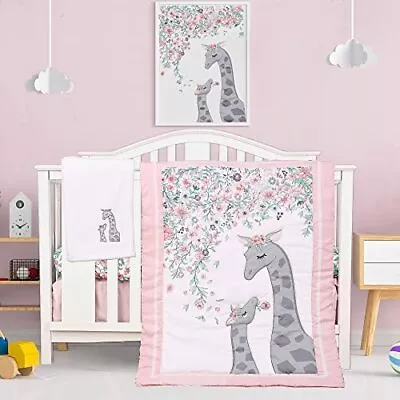 Crib Sets For Girls Giraffe Floral Baby Nursery Crib Bedding Set Pink Giraffe • $62.99