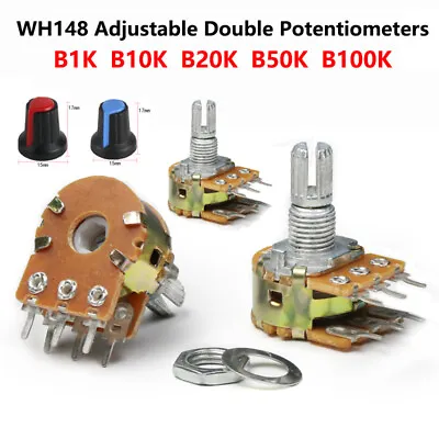 WH148 Adjustable Double Potentiometers Shaft 15mm/20mm 6-Pin B1K B10K B20K-B100K • £1.91