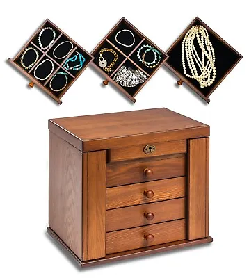 ROULING Brown Large Wooden Jewelry Box 5-Tier  Rings Storage Organizer With Lock • $99.99