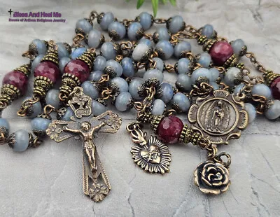 Lady Of Guadalupe Jesus Blue Aventurine Vintage Bronze Antique Style Rosary • $159