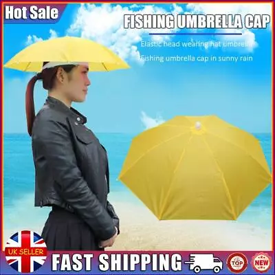 Fishing Umbrella Hat Foldable Outdoor Sun Shade Waterproof Cap (Yellow) • £5.79