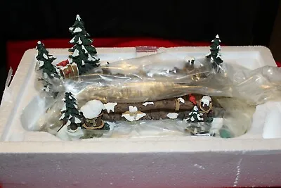 New Department 56 MILL CREEK WOODEN BRIDGE Snow TREES Cobblestone Effect • $14.99