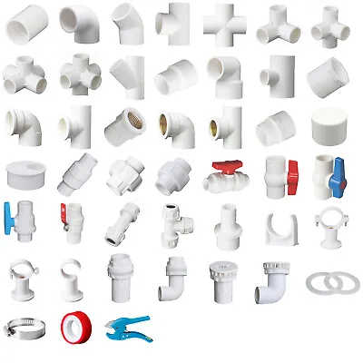 White PVC 25mm ID Pressure Pipe Fittings Metric Solvent Weld Various Parts • $9.79