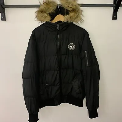 Vanquish Fitness Puffer Jacket With Fluffy Hood Size Medium Mens Winter Coat • £14.99