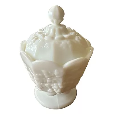 Vintage Milk Glass Westmoreland Paneled Grape Compote Candy Dish With Lid  • $14.98