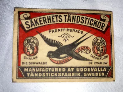 Sweden Vintage Matchbox Matches Label Sakerhets Tandstickor Bird • $3.99