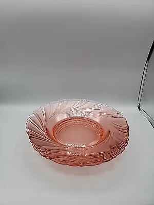 Vintage Pink Swirl Clear Glass Bowls 9  VERECO France Set Of 6 • $20