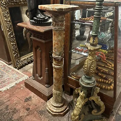 19th  Century Original Antique  Hand Carved  Marble Pedestal Column • $950