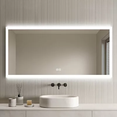 Dimmable LED Bathroom Mirror Bluetooth Antifog Wall Vanity Illuminated Mirror • $569