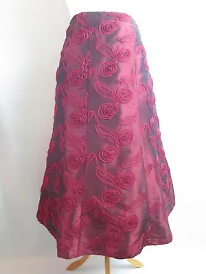 BM Deep Red Taffeta Spiral Net Applique Trim Long Full Lined Party Skirt 14 • £19.99