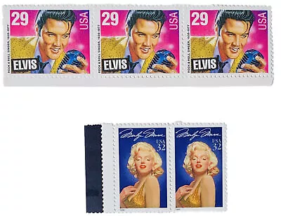 ELVIS PRESLEY Stamps 1993 29¢ LOT Of 3 + MARILYN MONROE Stamps 1995 32¢ LOT Of 2 • $8.21