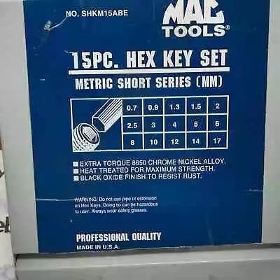 Mac Tools Professional 14 Pc Piece Metric Short Series Hex Key Set Metal Tray MM • $26.38