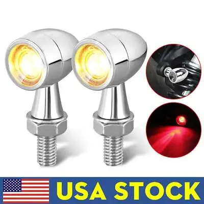 Chrome Mini Motorcycle Bullet LED Turn Signal Blinker Lamp Brake Light Amber+Red • $14.58