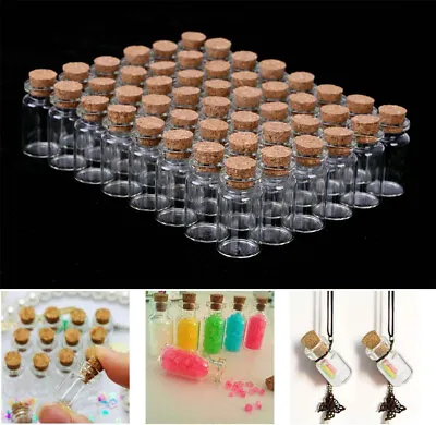 50X Small Glass Bottles With Cork Stopper Craft Vial Cute Mini Wishing Bottle • £9.69