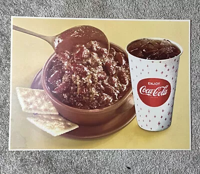 VTG Bowl Of Chili Crackers & Coke Coca-Cola Litho Sign Menu Board Diner Insert • $123.45