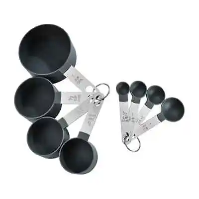 8pcs Measuring Cups And Spoons Set With Stainless Steel Handles Baking Kitchen • £9.99