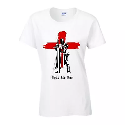 £9.99 • Buy St George's Day T Shirt England Fear No Foe Horse Knight Warrior Gift Women Top