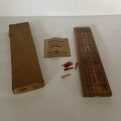 Vintage  Lowe Wood Cribbage Board #1503 With 6 Pegs Made In USA • $9.95