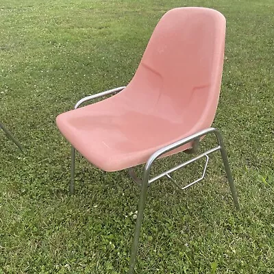 Mid Century Modern Fiberglass School Desk Shell Chair Pink Coral 27” X 20” X 20” • $56