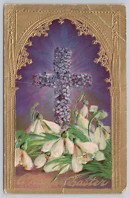 Vintage Post Card- Easter Card- Cross With Florals And Gold Detailing A 266 • $4.25