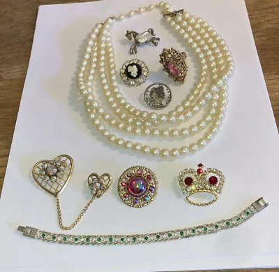 Wonderful Lot Of Vintage Jewelry-rhinestone Heart Chatelaine Rhinestones Pearl • $14.99