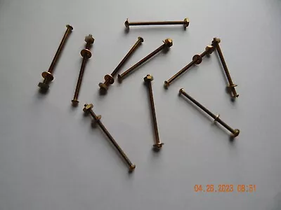 BRASS ROUND HEAD SLOTTED MACHINE SCREWS. W/F.W & NUTS. 6/32 X 2 1/2  10 PCS. NEW • $9.85