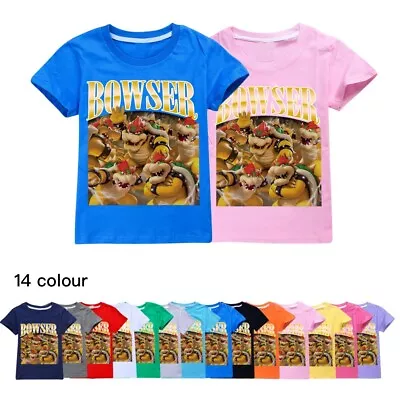 Kid Super Mario Bowser Short Sleeve T-Shirt Novelty Tee Top Shirt Christmas Gift • £7.99