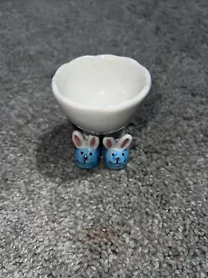 Vintage Egg Cup With Pink Bunny Slippers Ceramic Cute & Excellent Condition! • $8