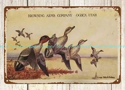 Plaquescollectible 1920s BROWNING ARMS COMPANY GUN Duck Hunting Metal Tin Sign • $18.96