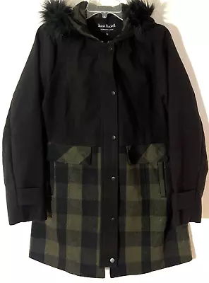 Jason Maxwell Pieced Solid Black & Grey Plaid Hooded Car Coat Women’s Size L • $24.99