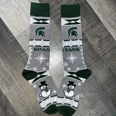 Michigan State Spartans Ncaa Logo Winter Pattern Crew Trouser Dress Socks • $9.39