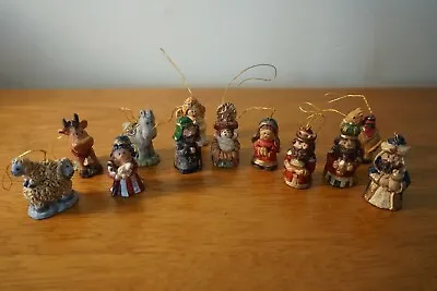 Rustic 12 Piece Mini Christmas Tree Nativity Scene Ornament Set Hang Or Display • $12.95