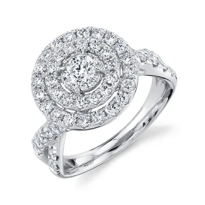 $5747.96 • Buy Twist Band Diamond Engagement Ring 14K White Gold Double Halo Round Cut Natural