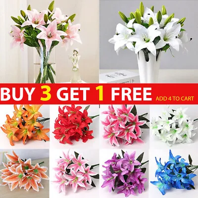 10Heads Artificial Stargazer Large Bouquet Quality Faux Silk Lily Flowers Decor • £4.44