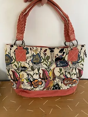 The Sak Peace Nature Flowers Birds Canvas Boho Hippie Tote Purse Gilles Jourdan • $22