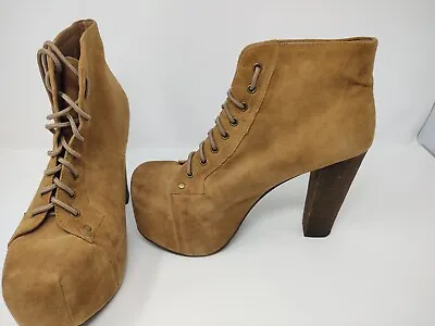 Jeffrey Campbell Lita Women's Brown Suede Platform Lace Up Ankle Boots SIZE 9.5M • $49
