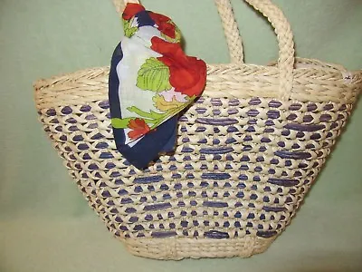 Hollister Natural/Ombre Blue Open Woven Straw Shoulder Tote BAG NWT Cute Tote!   • £56.05