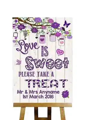 £9.95 • Buy Vintage Wood Effect Love Is Sweet Candy Buffet Personalised Wedding Sign