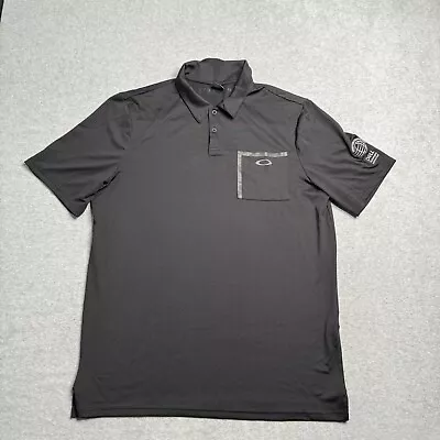 Oakley Polo Shirt Mens XL Black Solid Performance Stretch Athletic Golf Adult • $22.88