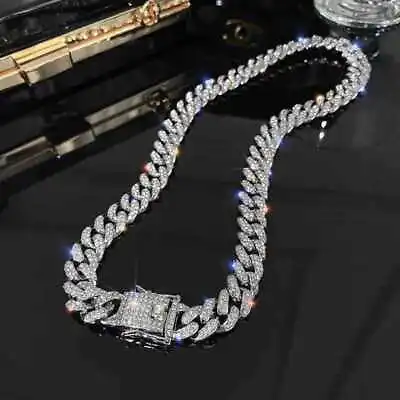 Mens Hip Hop Miami Cuban Link Chain CZ Rhinestone Iced Rapper Necklace • $10.49