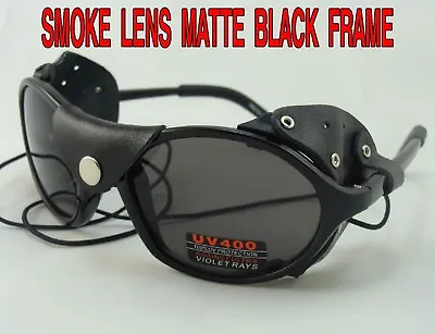 Glacier Sunglasses Smoke Lens Leather Side Shields Glacier Mountain Glasses  • $16.99