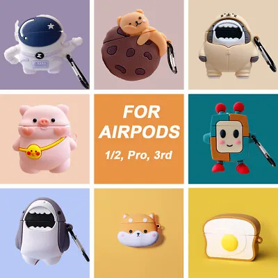 $9.99 • Buy Airpods 1 2 3 Pro 3rd Earphone Shockproof Silicon Case Cartoon Cover Keychain Au