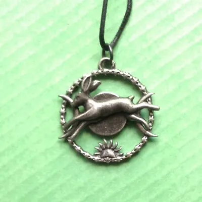 Celestial Hare Amulet Pendant Necklace Moon Rabbit Briar Greenwood Pagan Pewter • $21.14