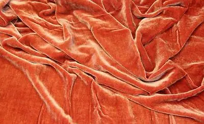 CORAL ORANGE Silk Velvet Solid Fabric 45” Clothing Drapery Dresses Yard • $41